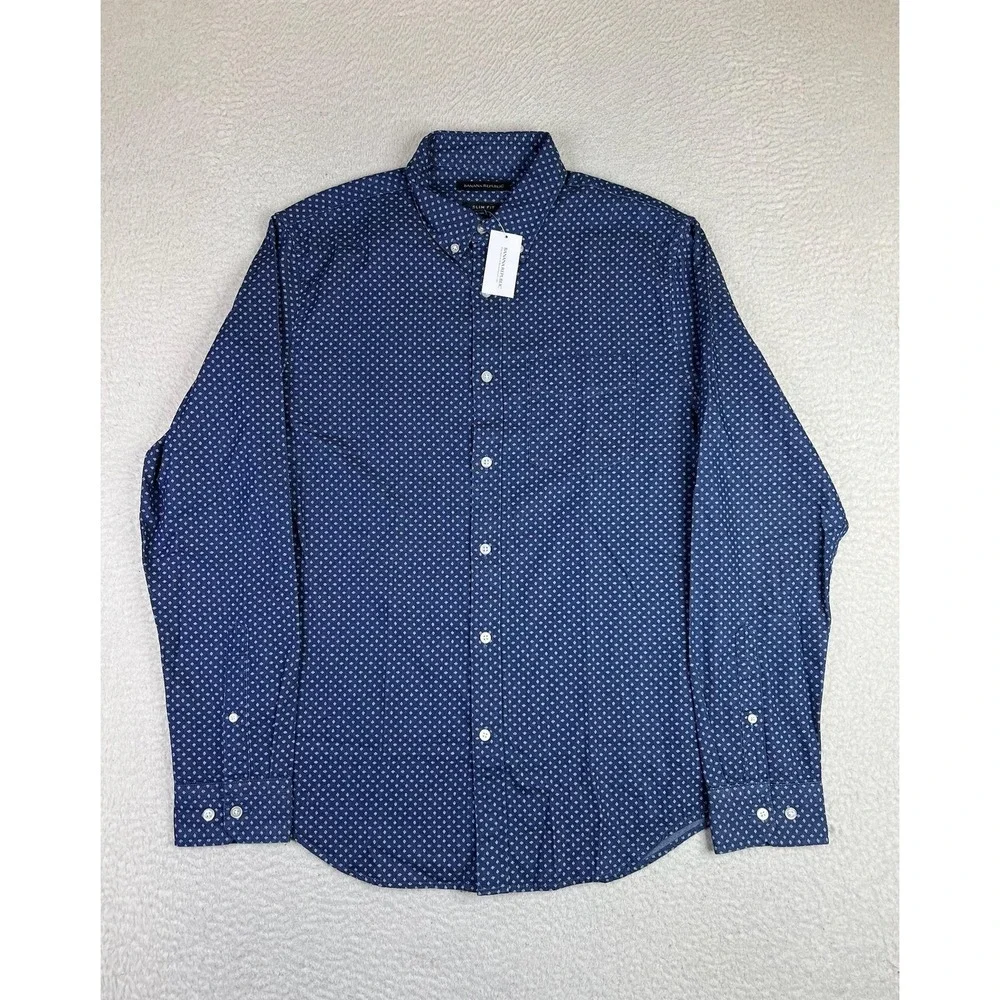 Banana Republic Shirt Mens Medium Blue Chambray Slim Fit Long Sleeve Button Up